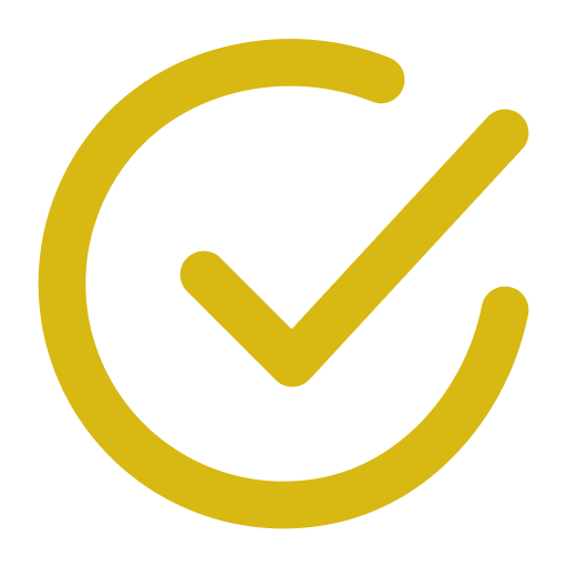 Circular checkmark icon in yellow and black.