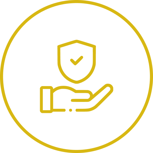 Hand holding a shield with checkmark.